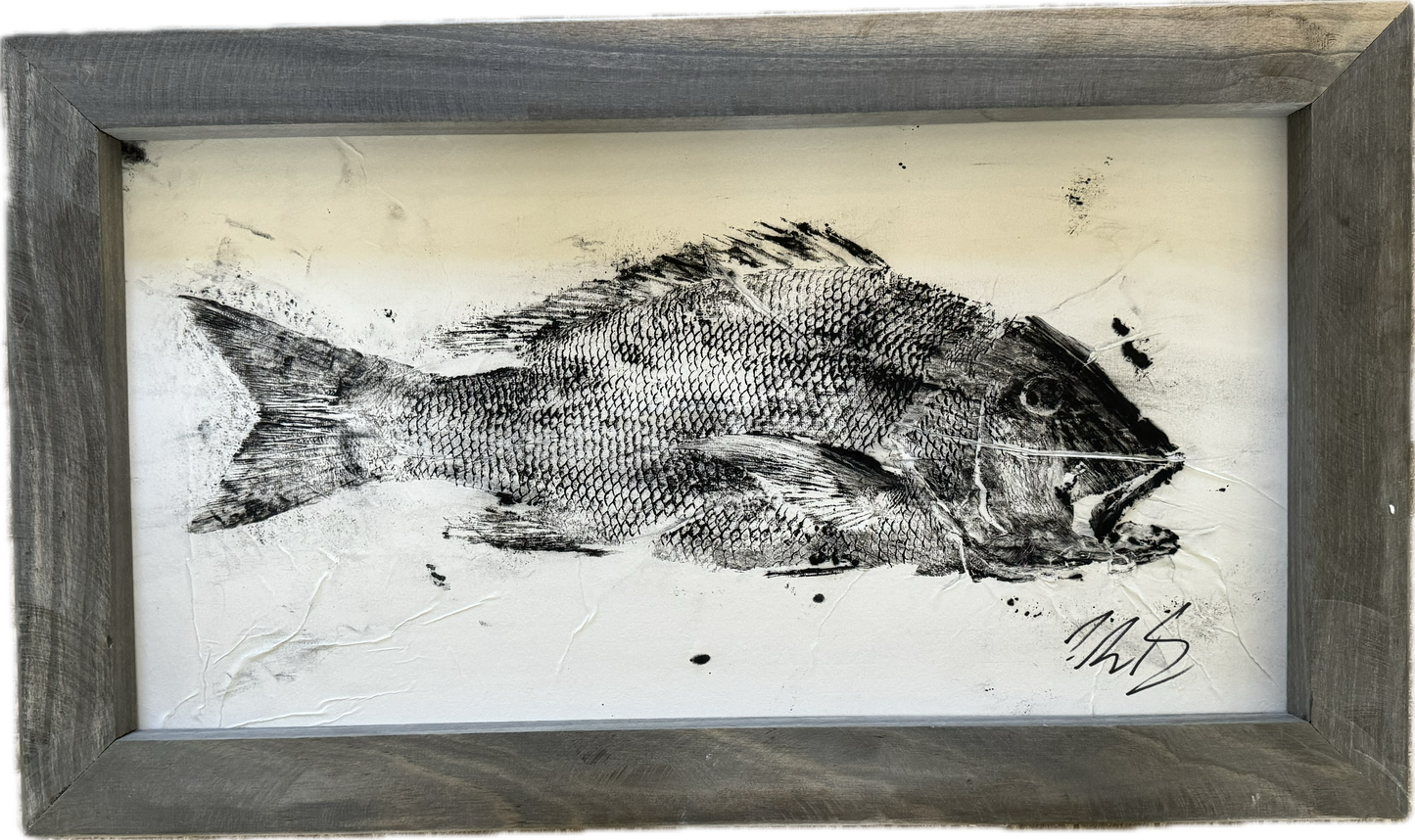 Mutton Snapper Gyotaku - Black Ink - Framed