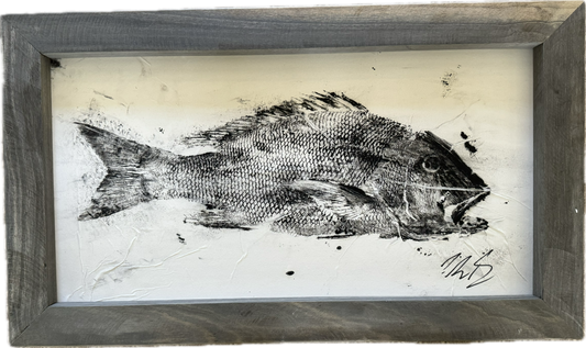 Mutton Snapper Gyotaku - Black Ink - Framed